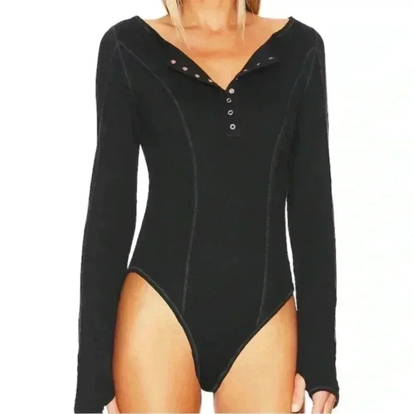 New Free People Sloan Black Bodysuit Size Medium - Picture 1 of 7